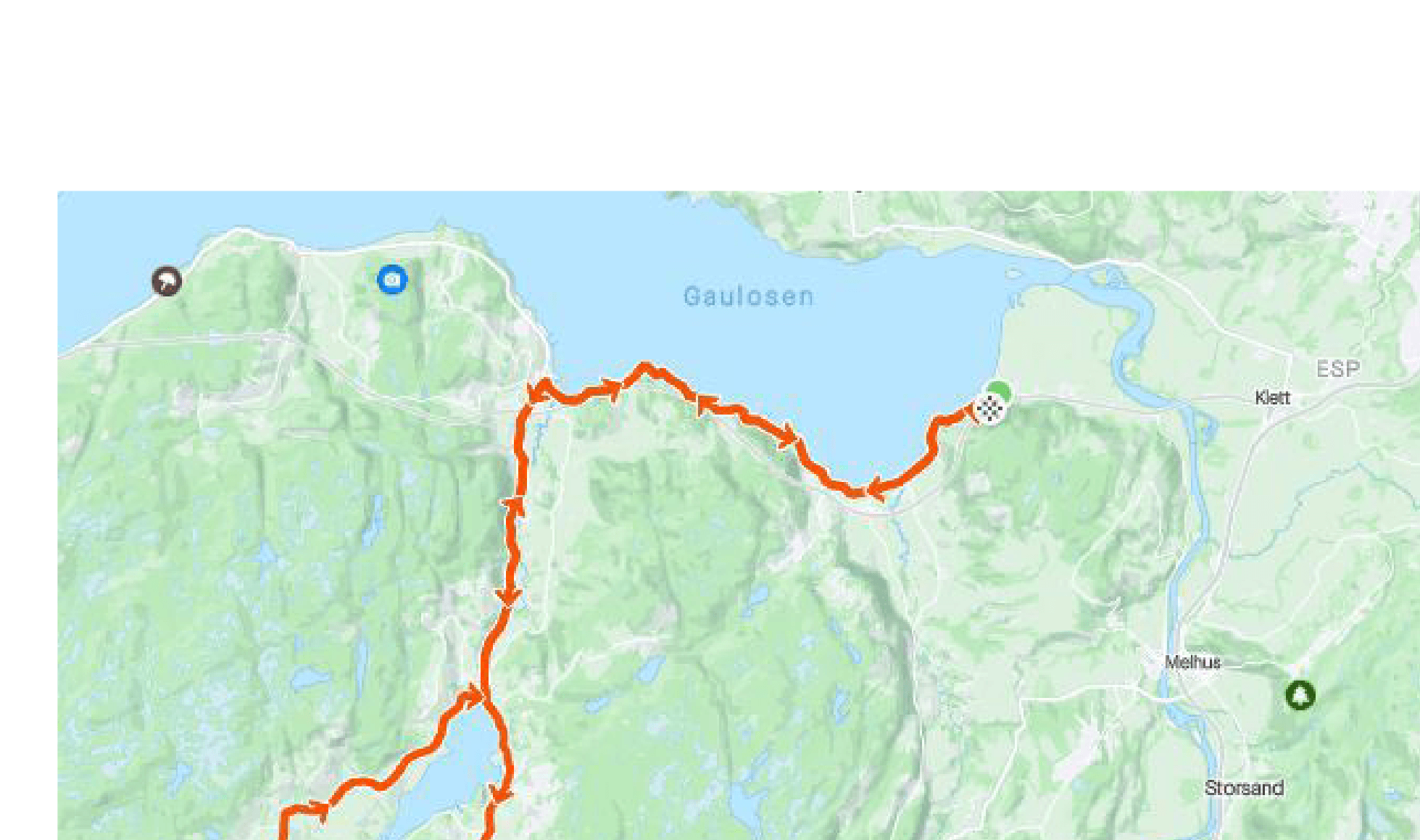 Kart over sykkelrittet Laugen Rundt – oransje rundløype rundt Gaulosen med start og mål ved Øysand.